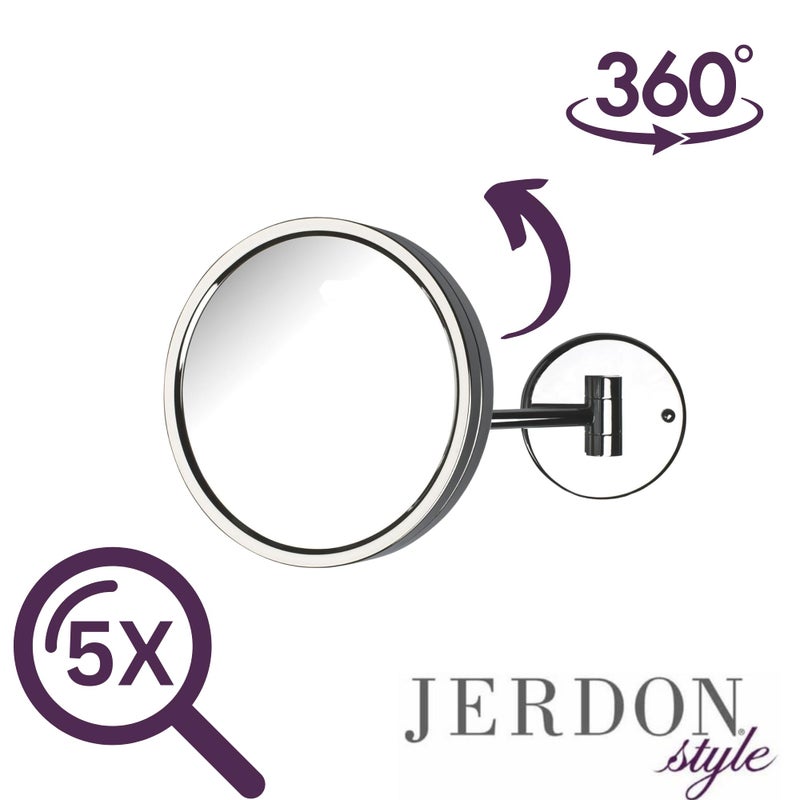 Jerdon Wall Mount Chrome Finish Makeup Mirror - 5X Magnification - 8.5  Diameter - Extends 11.5  - Model JD13C - Image 4